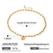 Stainless Steel Beaded Love Necklace 18k Golden Clavicle Chain