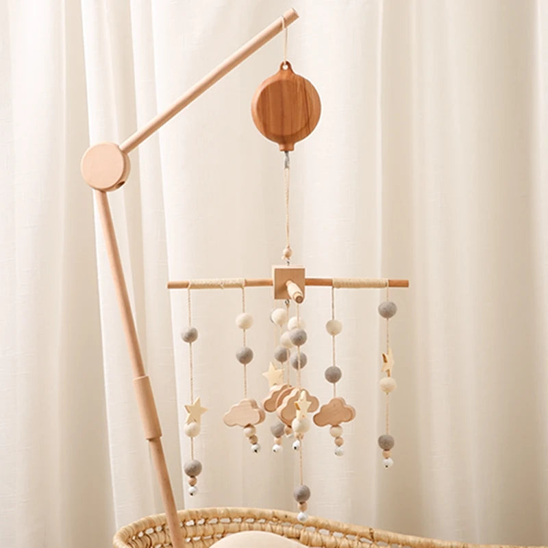 Crib Bell Rotary Music Box with Songs Motor Accessory Pendant Toy 0 12 Months Baby Bed Hanging Bell Toy Nursery Plays Wood Grain