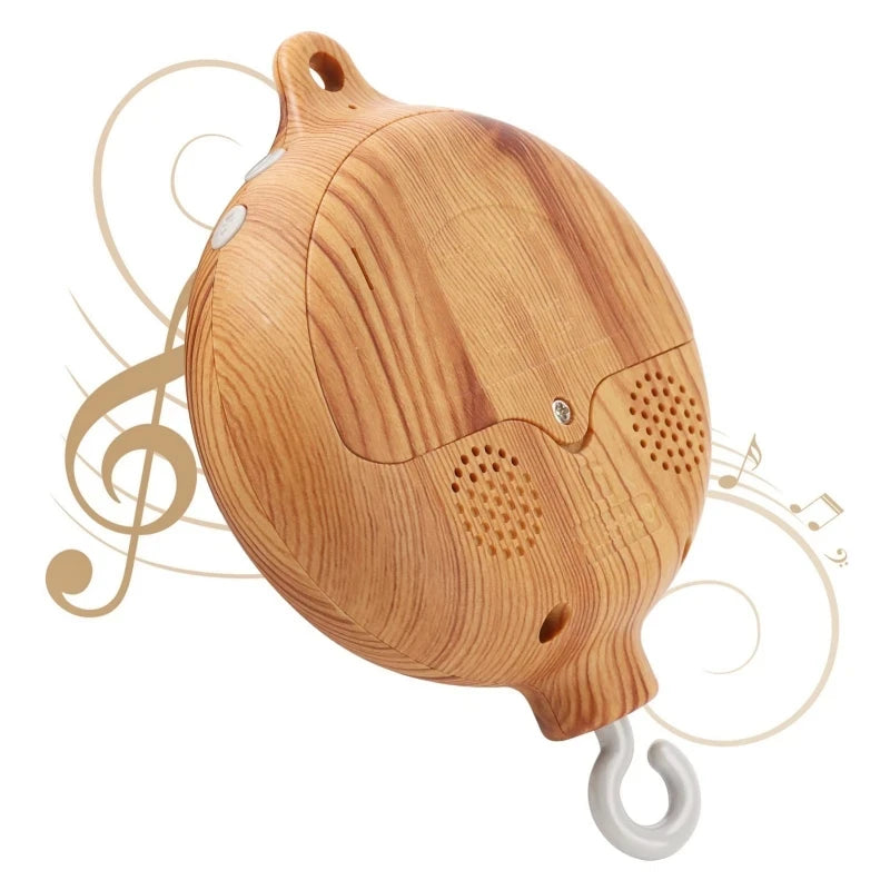 Crib Bell Rotary Music Box with Songs Motor Accessory Pendant Toy 0 12 Months Baby Bed Hanging Bell Toy Nursery Plays Wood Grain