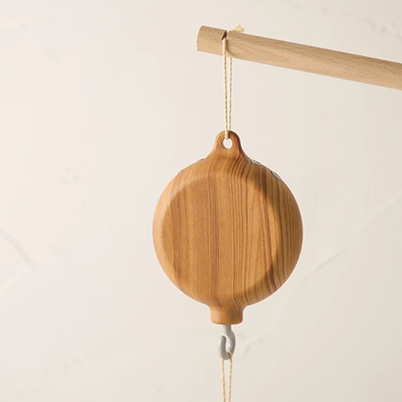 Crib Bell Rotary Music Box with Songs Motor Accessory Pendant Toy 0 12 Months Baby Bed Hanging Bell Toy Nursery Plays Wood Grain